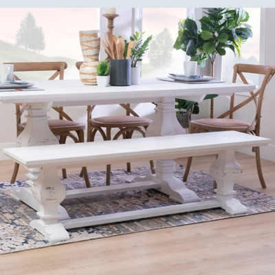 D600009357 Linon 63 Langston Dining Bench, White sku D600009357