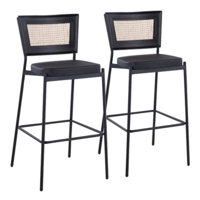 LumiSource Rattan Tania Bar Stool (Set of 2), Black, large