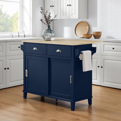 D600009695 Cora Drop Leaf Kitchen Island, Navy sku D600009695