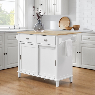 D600009696 Cora Drop Leaf Kitchen Island, White sku D600009696