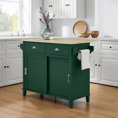 Cora Drop Leaf Kitchen Island, Emerald Green