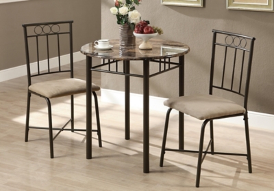 Monarch Specialties Round Dining Table and 2 Chairs Set, Espresso