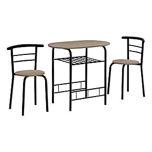 Monarch Specialties Oval Dining Table and 2 Chairs Set, Dark Taupe, large