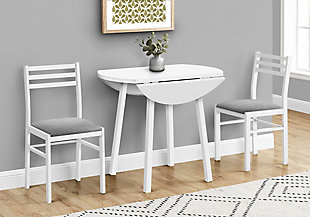 Monarch Specialties Drop Leaf Dining Table and 2 Chairs Set, White, rollover