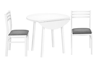 Monarch Specialties Drop Leaf Dining Table and 2 Chairs Set, White, large