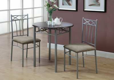 Monarch Specialties Round Dining Table and 2 Chairs Set, Espresso