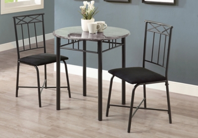 Monarch Specialties Round Dining Table and 2 Chairs Set, Gray