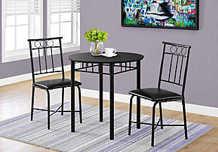 Monarch Specialties Round Dining Table and 2 Chairs Set, Black, rollover