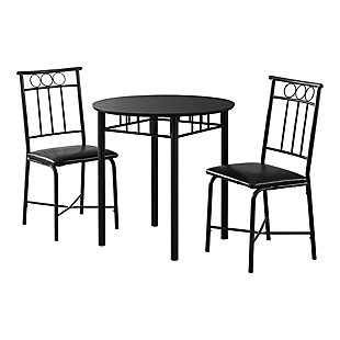 Monarch Specialties Round Dining Table and 2 Chairs Set, Black, large