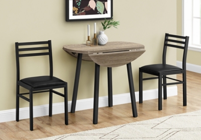 Monarch Specialties Drop Leaf Dining Table and 2 Chairs Set, Dark Taupe