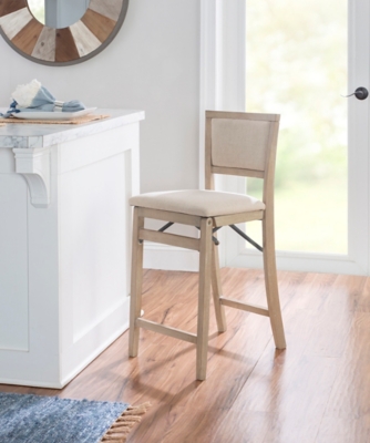 Linon Marley Pad Back Folding Counter Stool, Gray Wash, rollover