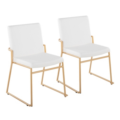 LumiSource Dutchess Dining Chair (Set of 2), White/Gold, large