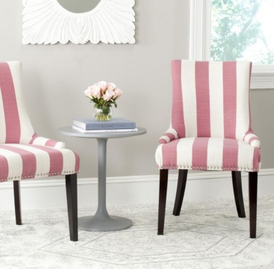 Safavieh Lester Awning Stripes Dining Chair (Set of 2), Pink, large