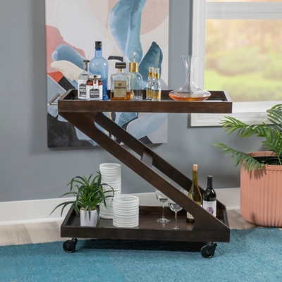Linon Wille Bar Cart, Umber, rollover