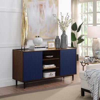 Duane Ribbed Sideboard, Dark Brown/Navy Blue