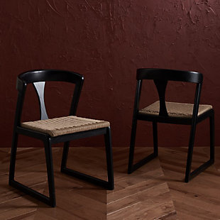 Safavieh Jamal Dining Chair (Set of 2), Black/Natural, rollover