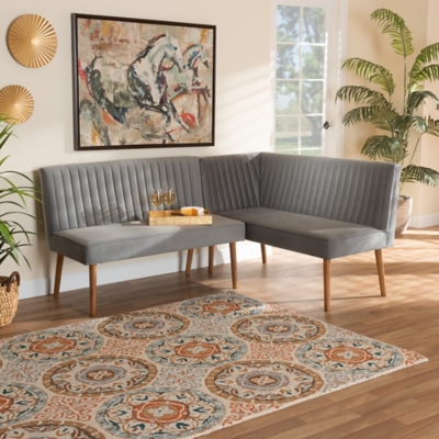Baxton Studio Alvis Dining Nook Set, Gray/Walnut Brown, rollover