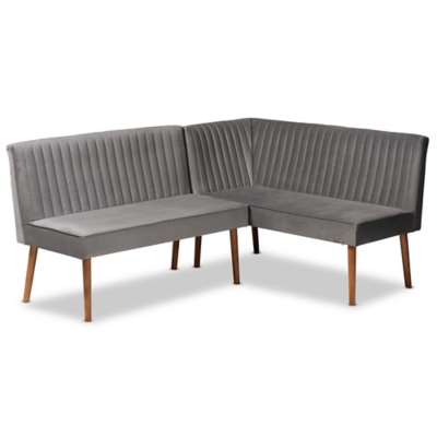 Baxton Studio Alvis Dining Nook Set, Gray/Walnut Brown, large