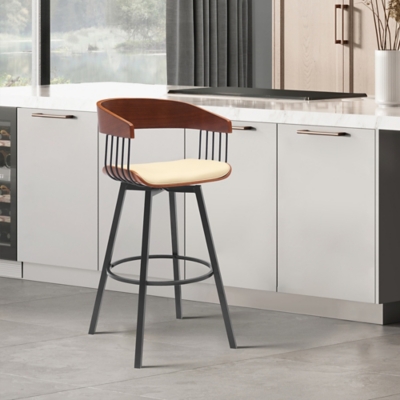 Athena Swivel Counter Stool, Cream/Walnut/Black