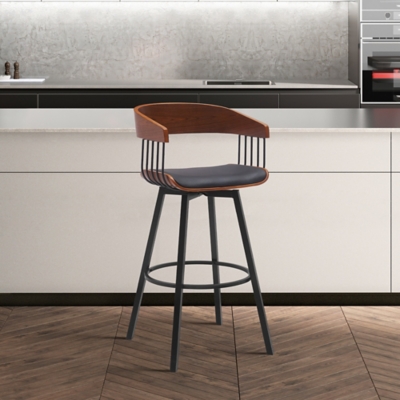 Athena Swivel Bar Stool, Black/Walnut