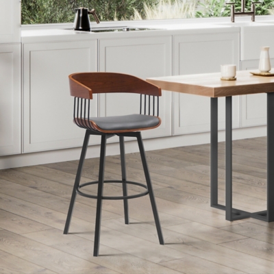 Athena Swivel Bar Stool, Gray/Walnut/Black