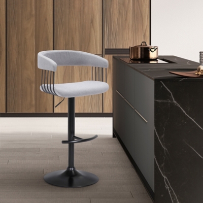 Calista Adjustable Bar Stool, Light Gray/Black, rollover