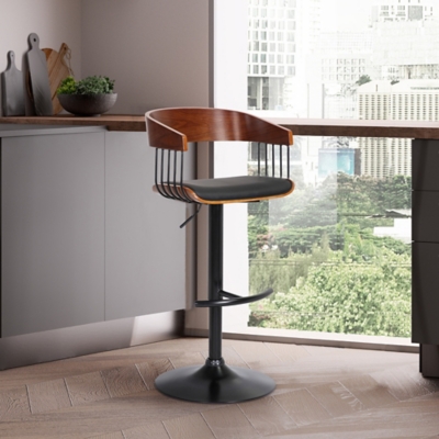 Larisa Adjustable Bar Stool, Black/Walnut