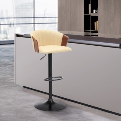 Lydia Adjustable Bar Stool, Cream/Walnut/Black