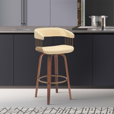 Topanga Swivel Bar Stool, Cream/Walnut/Bronze