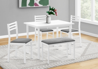 Monarch Specialties Lotus 3 Chairs and Bench Dining Set, White