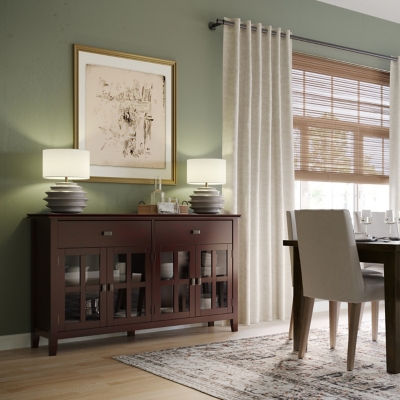 Simpli Home Artisan 4 Door Sideboard Buffet, Brown, rollover