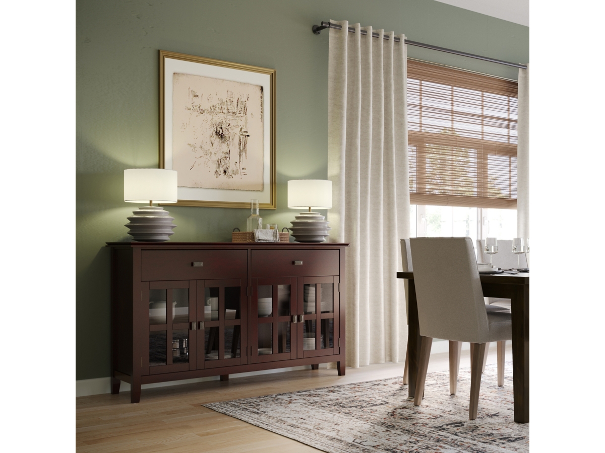 Simpli Home Artisan 4 Door Sideboard Buffet, Brown, large