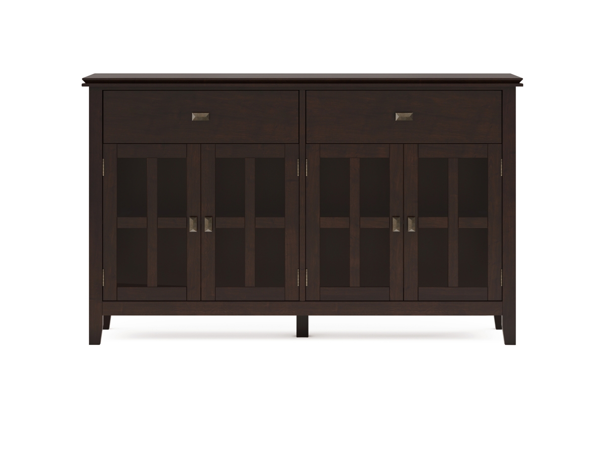 Simpli Home Artisan 4 Door Sideboard Buffet, Dark Chestnut Brown, large