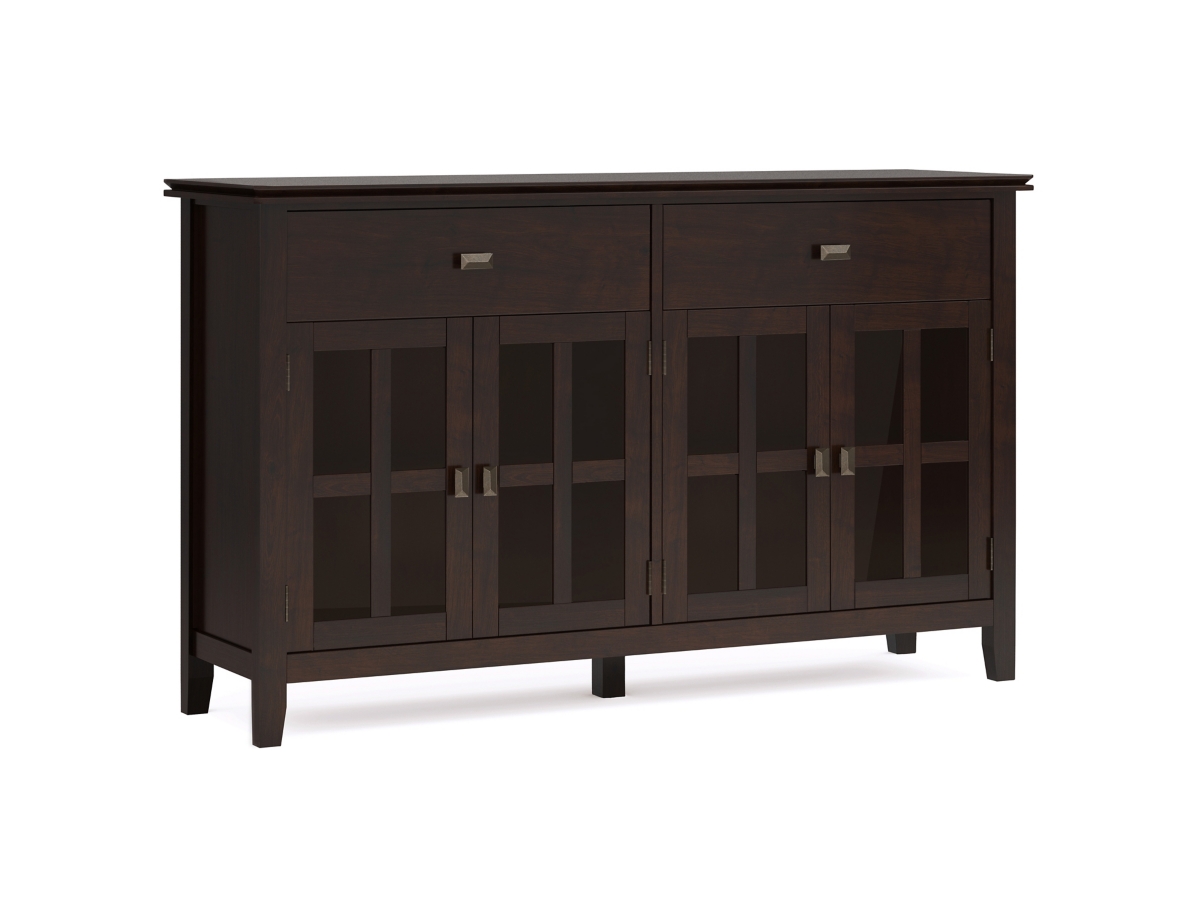 Simpli Home Artisan 4 Door Sideboard Buffet, Dark Chestnut Brown, large