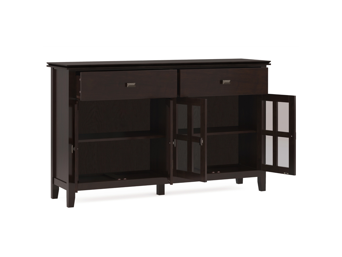 Simpli Home Artisan 4 Door Sideboard Buffet, Dark Chestnut Brown, large