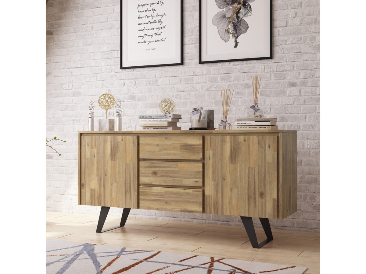 Simpli Home Lowry Sideboard Buffet, Distressed Golden Wheat, large