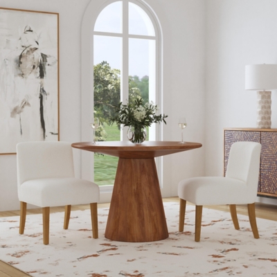 Kinfine USA Inc. HomePop Upholstered Dining Chair, Cream, rollover