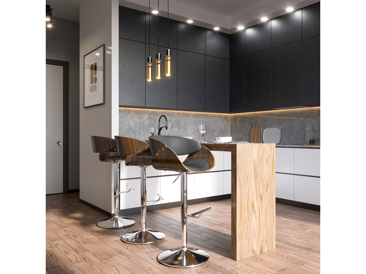 Simpli Home Amery Adjustable Swivel Bar Stool, Charcoal Gray, large