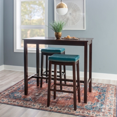 Linon Claridge Bar Height Dining Table and 2 Bar Stools Set, Blue