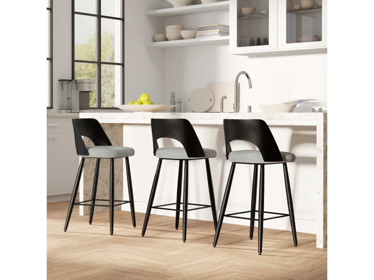 Simpli Home Callie Counter Height Bar Stool (Set of 2), Gray, large