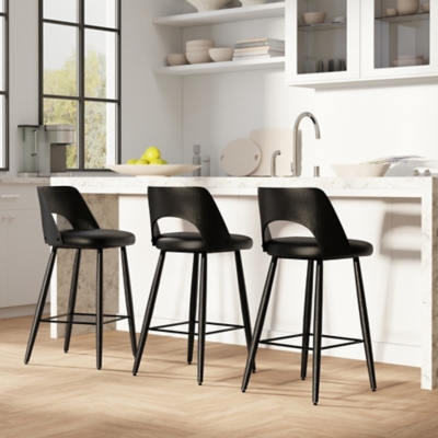 Simpli Home Callie Counter Height Bar Stool (Set of 2), Black, large