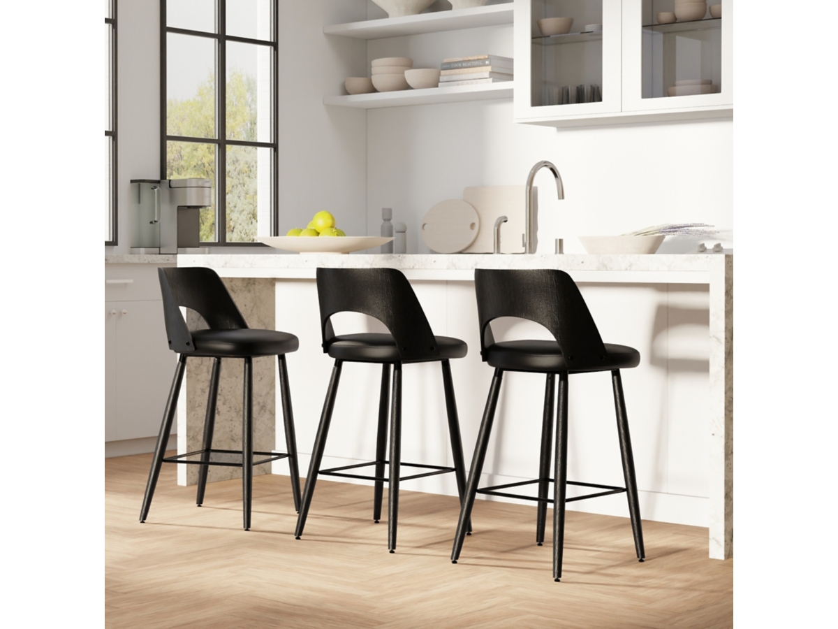Simpli Home Callie Counter Height Bar Stool (Set of 2), Black, large