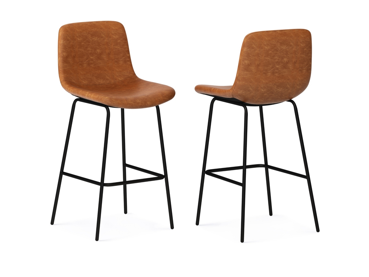 Simpli Home Jolie Bar Stool (Set of 2), Camel Brown, large