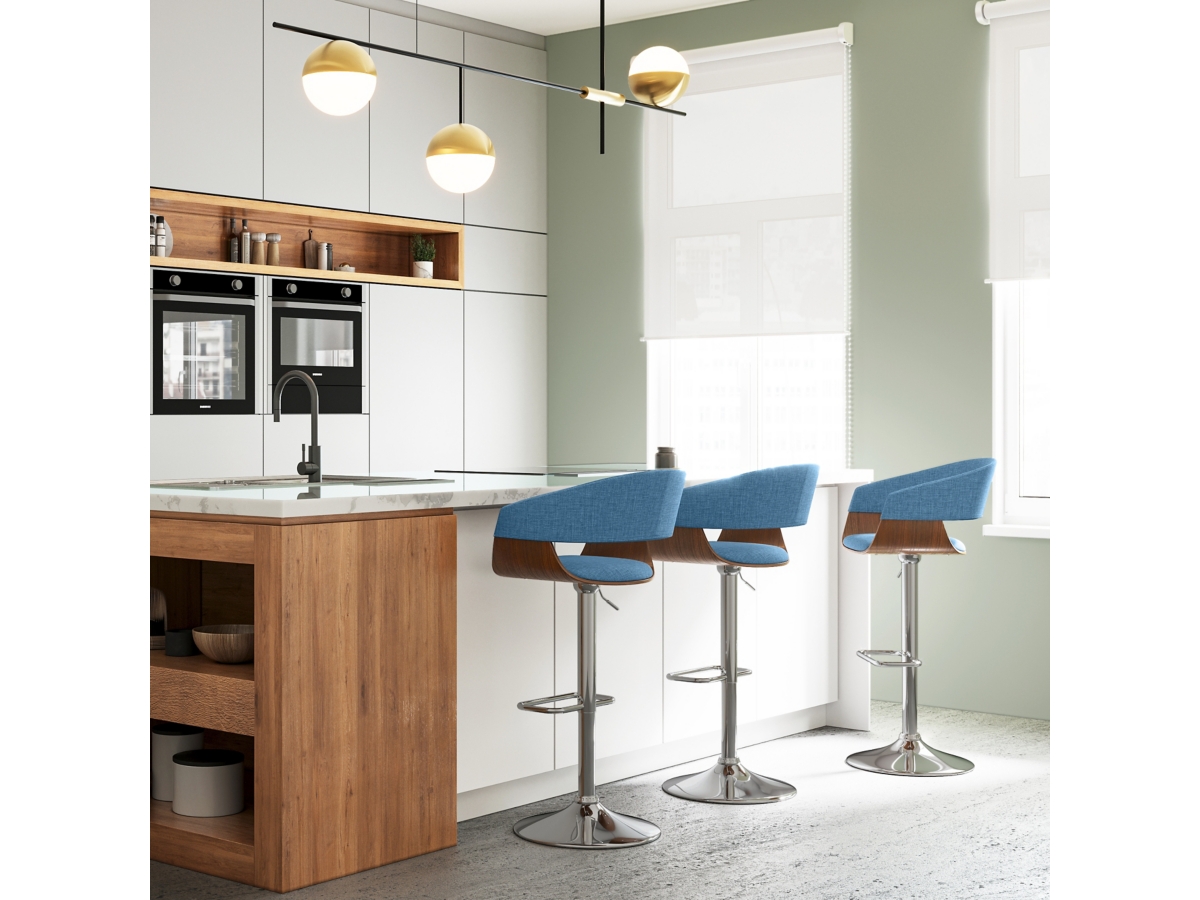 Simpli Home Lowell Adjustable Swivel Bar Stool, Blue, large