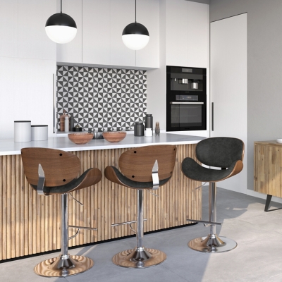 Simpli Home Marana Adjustable Swivel Bar Stool, Distressed Gray, rollover