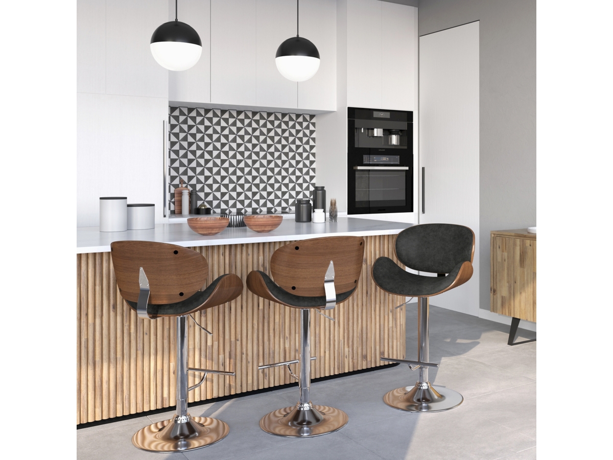 Simpli Home Marana Adjustable Swivel Bar Stool, Distressed Gray, large