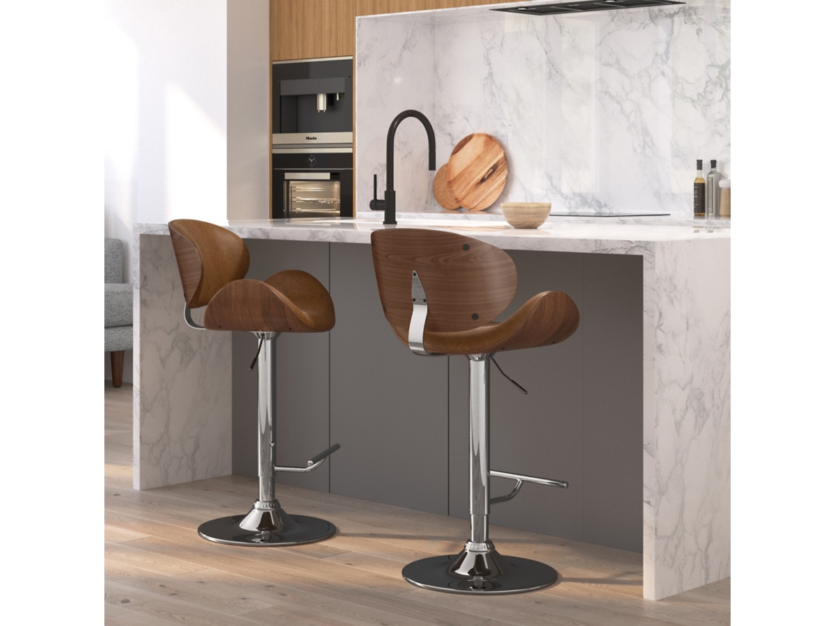 Simpli Home Marana Adjustable Swivel Bar Stool, Deep Tan, large