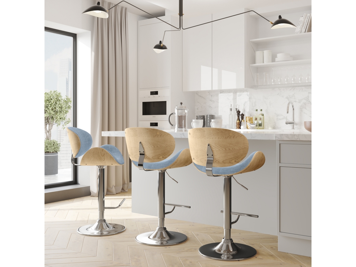 Simpli Home Marana Adjustable Swivel Bar Stool, Denim Blue, large