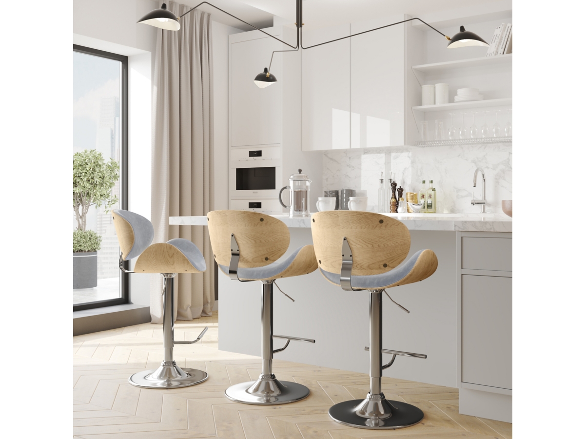 Simpli Home Marana Adjustable Swivel Bar Stool, Stone Gray, large