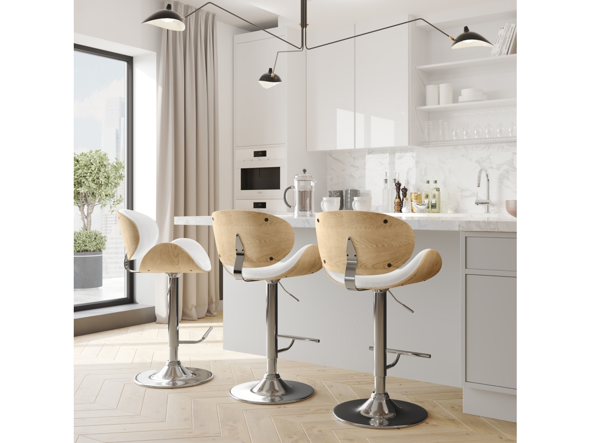 Simpli Home Marana Adjustable Swivel Bar Stool, White, large